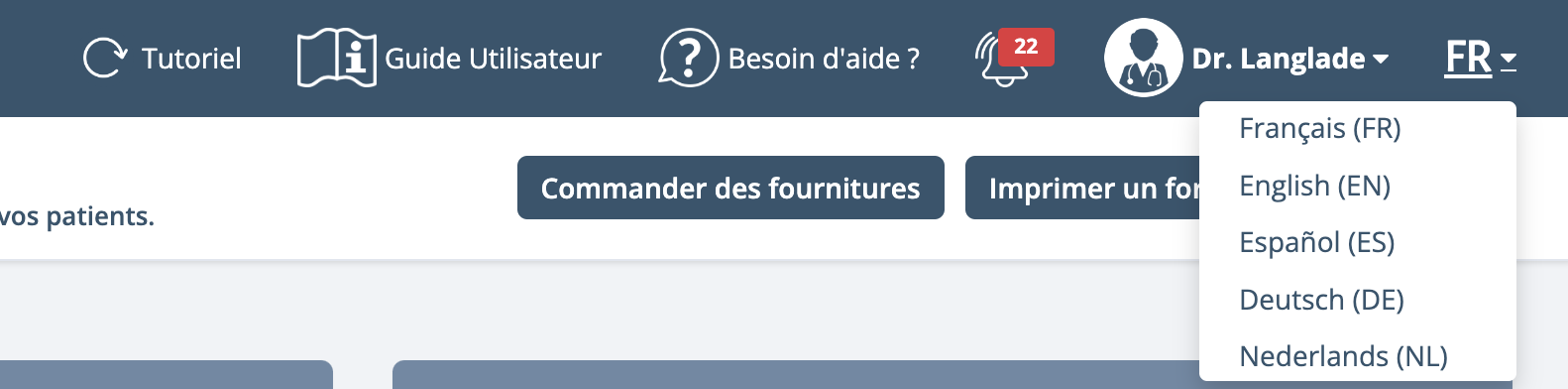 Modifier la langue du tableau de bord